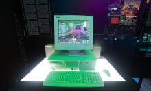 Classic video game Doom on an old desktop computer