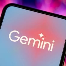 This illustration photo shows the logo of Google's artificial intelligence (AI) application, Gemini, displayed on a phone screen with a colored background of blue and pink.