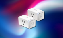 kasa smart plug mini against a colorful background