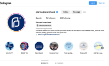 A screenshot of the Planned Parenthood Instagram on a desktop computer.
