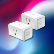 kasa smart plug mini against a colorful background